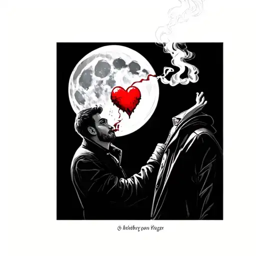Broken Heart And Man Smoking Looking At The Moon