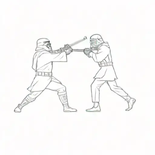 Two Star Wars Characters Fighting With Lightsabers