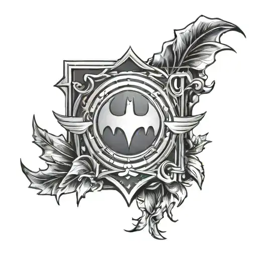 Batman Symbol On A Shield Against A Background Of A Circle Laurel Wreath