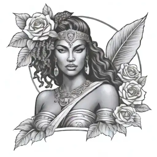 Beautiful Black Women With Flowers Greek Goddess Warrior