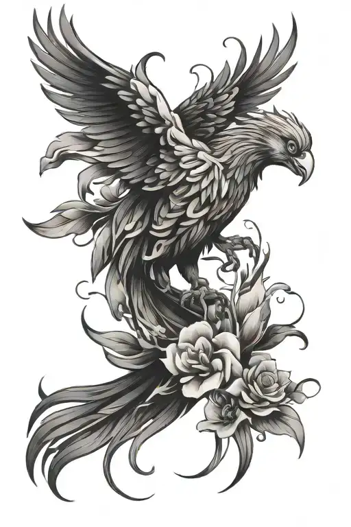 Phoenix With Flowers And Glow Background