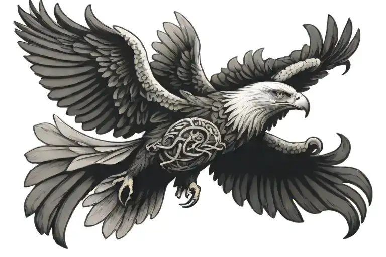 Eagle Flying In His Hands Holding Snake
