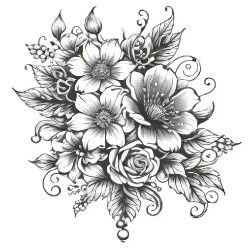 Floral Sleeve Tattoo With Dangly Beads And Jewels