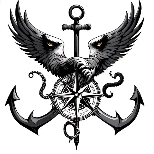 Hawk Anchor Compass And Kraken