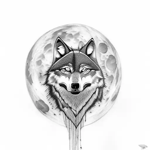 A New-school Style Tattoo Of A Wolf Howling At A Full Moon In A Forest
