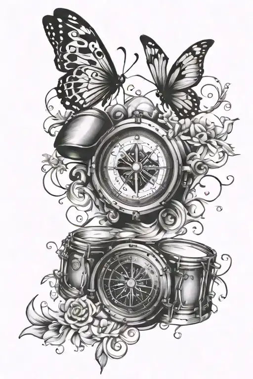 Drums Compass Butterfly Surrounded
