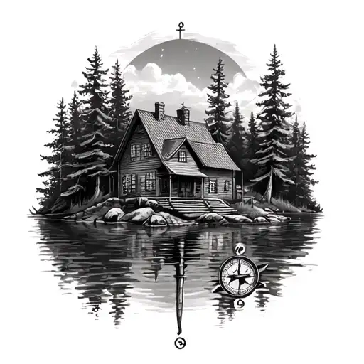 Forrest With Compass And Lake House