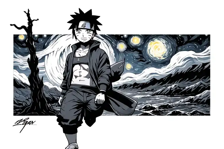 Starry Night And Naruto One Piece Incorporating Elements