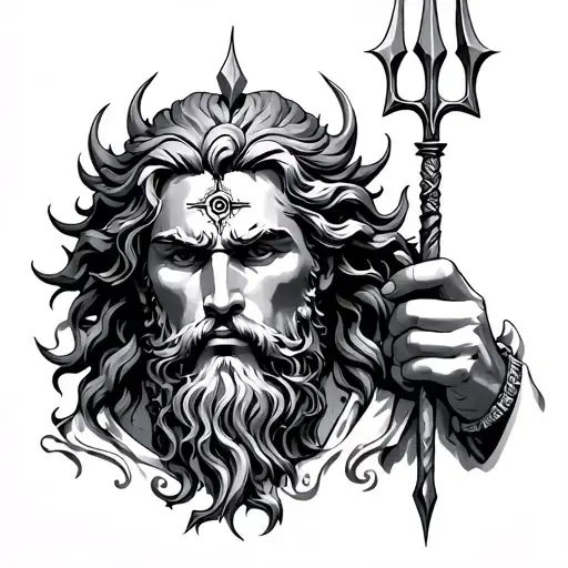 Poseidon Holding Trident With Compass