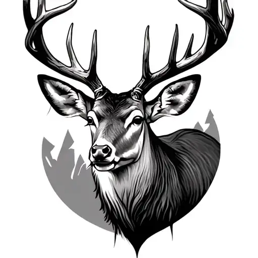 Antlered Deer With Pole Star