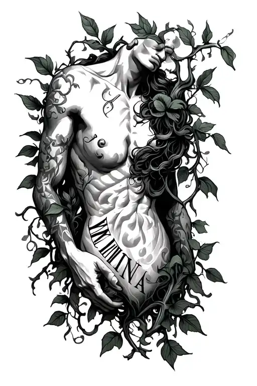 Roman Numerals On Chest Pain With Vines Growing