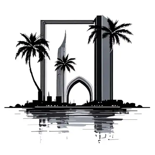The Dubai Frame With Palm Tree Silhouette