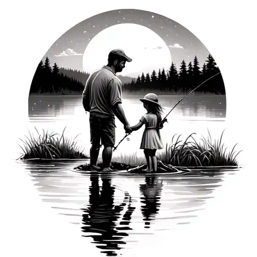 Father And Daughter Fishing In Pond