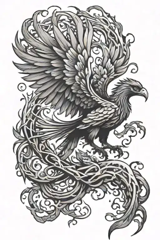 Phoenix Rising From Ash Of Viking Tree Growing