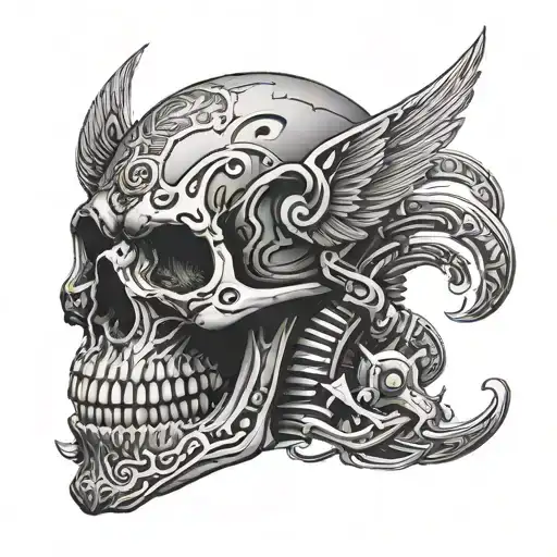 A Detailed Skull With Intricate Motorcycle Tire Tread Patterns