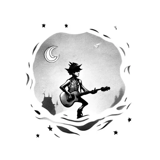 A Silhouette Of Peter Pan Playing A Guitar On A Moonlit Night