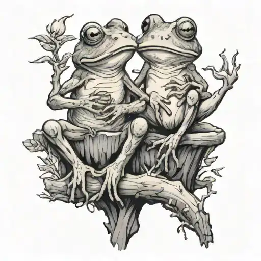 Two Frogs Sitting On Tree Stumps Smoking