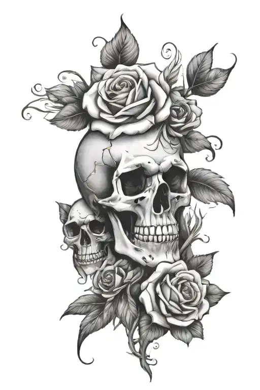 Skull With Roses Growing And Zandloper Underneath