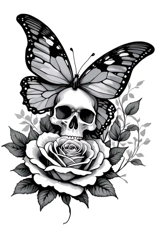 Skull Butterfly Rose Surrounded