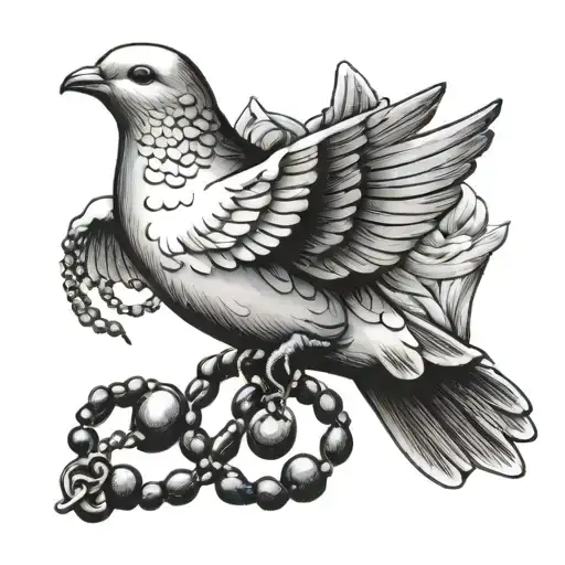 Praying Hands Holding Rosary With Dove Flying Away