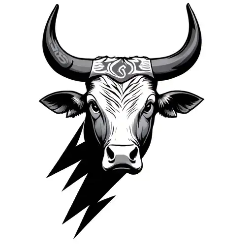 Traditional Bull Head Tattoo With Lightning Bolt Striking