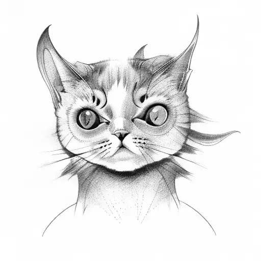 Cat With Bats And Moon And Forest Gothic