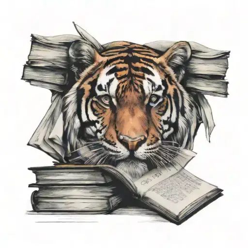 A Basketball Hoop Made Of Books With A Tiger Peeking Out From Behind Them