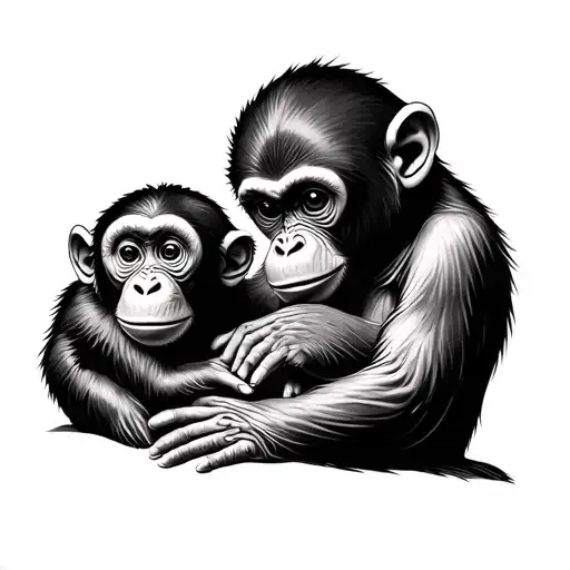 Monkey Gently Cradling The Baby Monkey