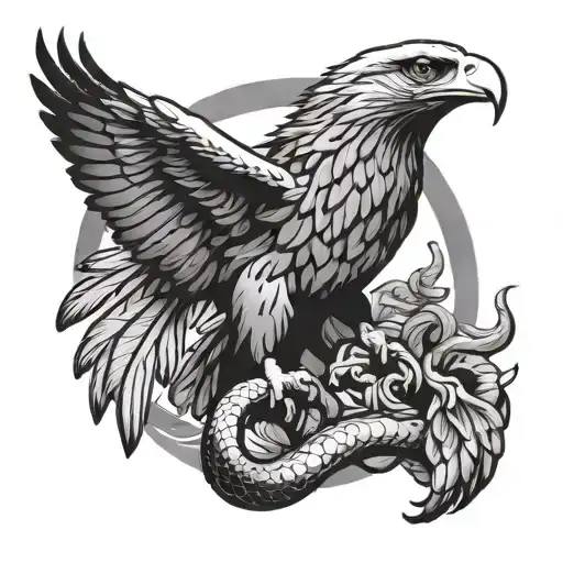 Eagle Flying In His Hands Holding Snake