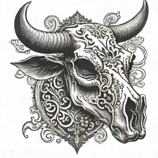 Cow Skull With Intricate Ear Tag Design