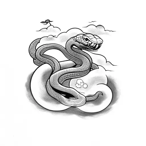 Snake With Clouds And A Moon