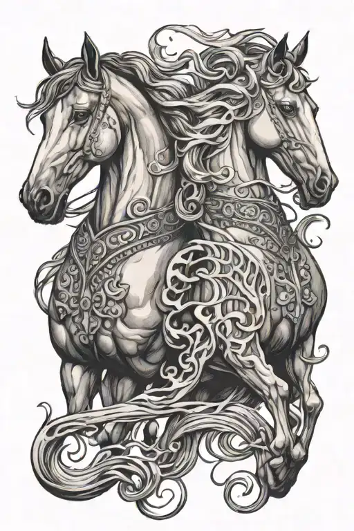 Two Horses Symbolizing The Power Fame Unity Strength