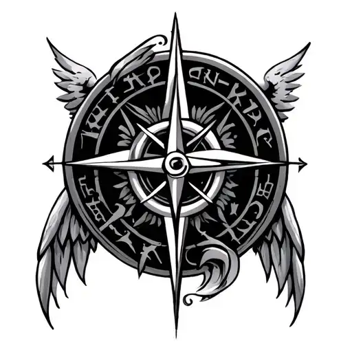 Viking Runes With Viking Compass And Valkyrie Wings