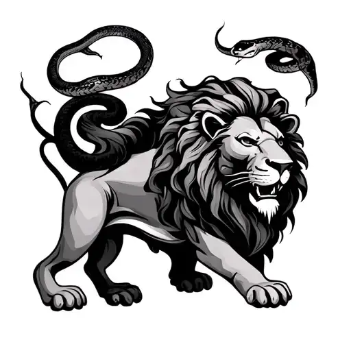 Lion With Snakes Crawling