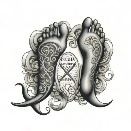 Single Foot Print Names Hoey And Sonny Below And The Pisces Sign Around It