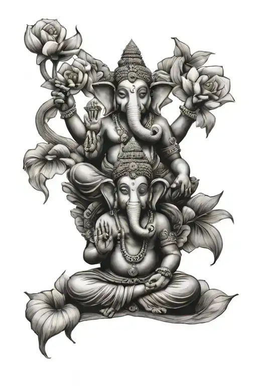 Buda Y Ganesha Sitting In Lotus