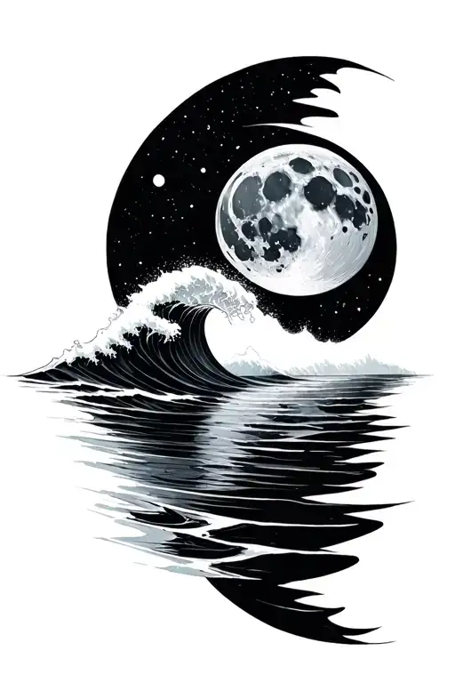 Circle Surrounding The Moon And A Wave