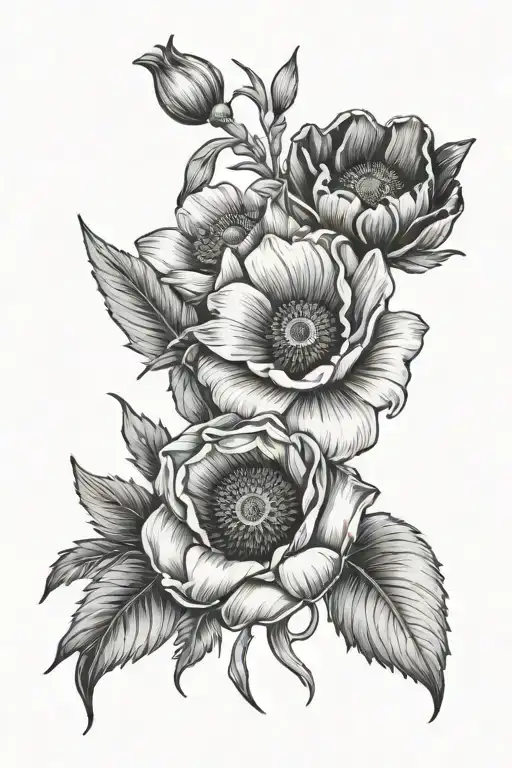 Poppy And Gladiolus And Sunflower