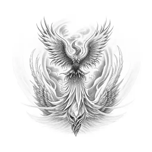 A Stunning Blackwork Design Of A Phoenix Rising From The Depths Of The Sea