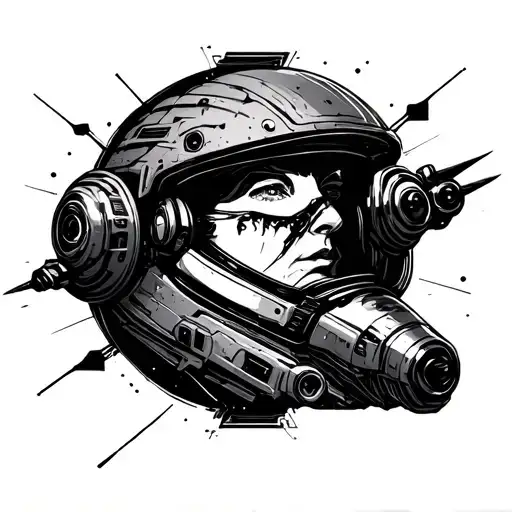 Retro Futurism Black And White Tattoo Design