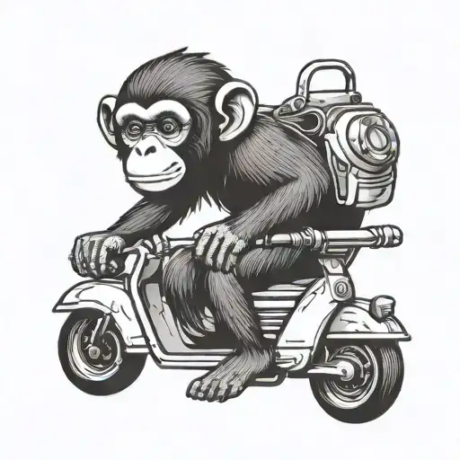 Basic Cute Monkey On Scooter Minimalist Outline