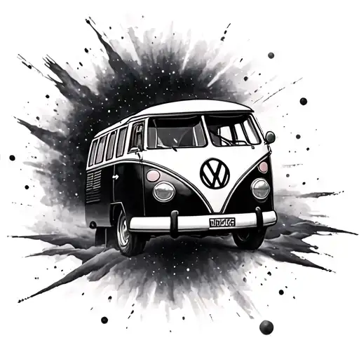 Black And White Vw Bus Flying Through Galaxy
