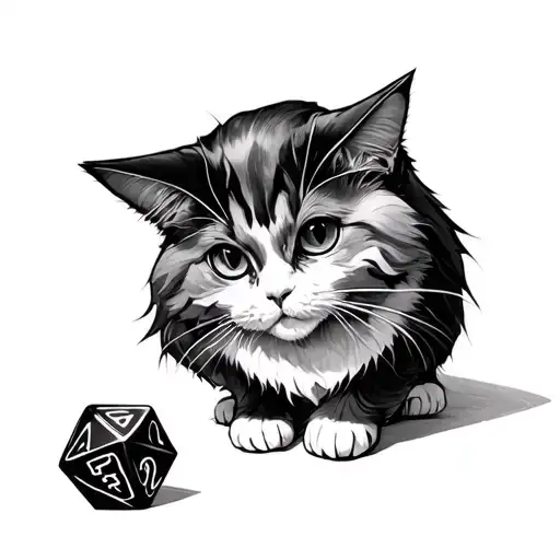 Ghostly Cat Plays With D20 Dice