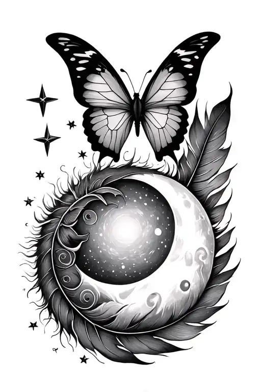 Sun Butterfly And Moon Star Feather