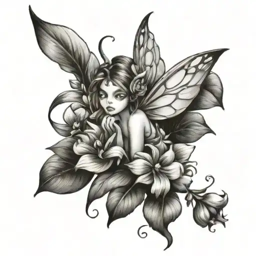 Cute Fairy On Ankel Flower Wrap Tattoo Tropical