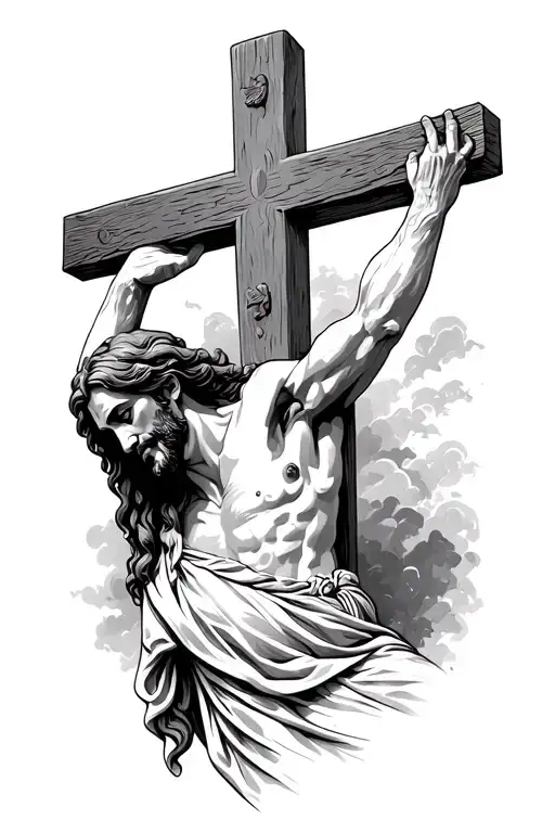 Jesus Christ Looking Down At The Cross