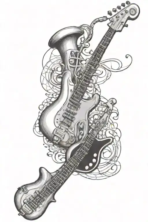 Bass Guitar And Saxophone Intertwined