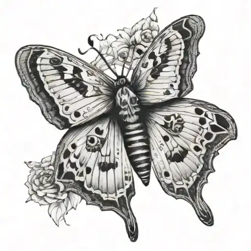 A Black-grey Tattoo Of A Lunar Moth With Intricate Details And Shading