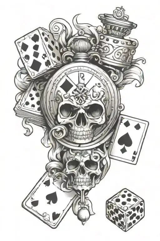 Dice Pocket Watch And Playing Cards Forming