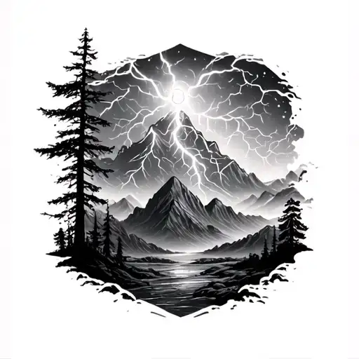 Thunder Storm Mountain Scene